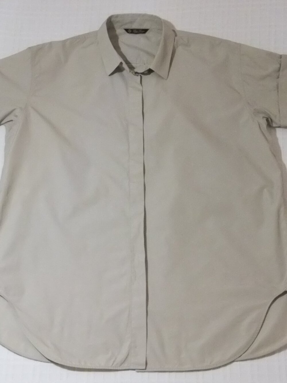 Loro Piana Blouse Top 42 Tan Beige 100% Cotton Short Sleeve Button Up Italy